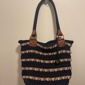 The Sak Navy Cambria Crochet Two Handle Satchel